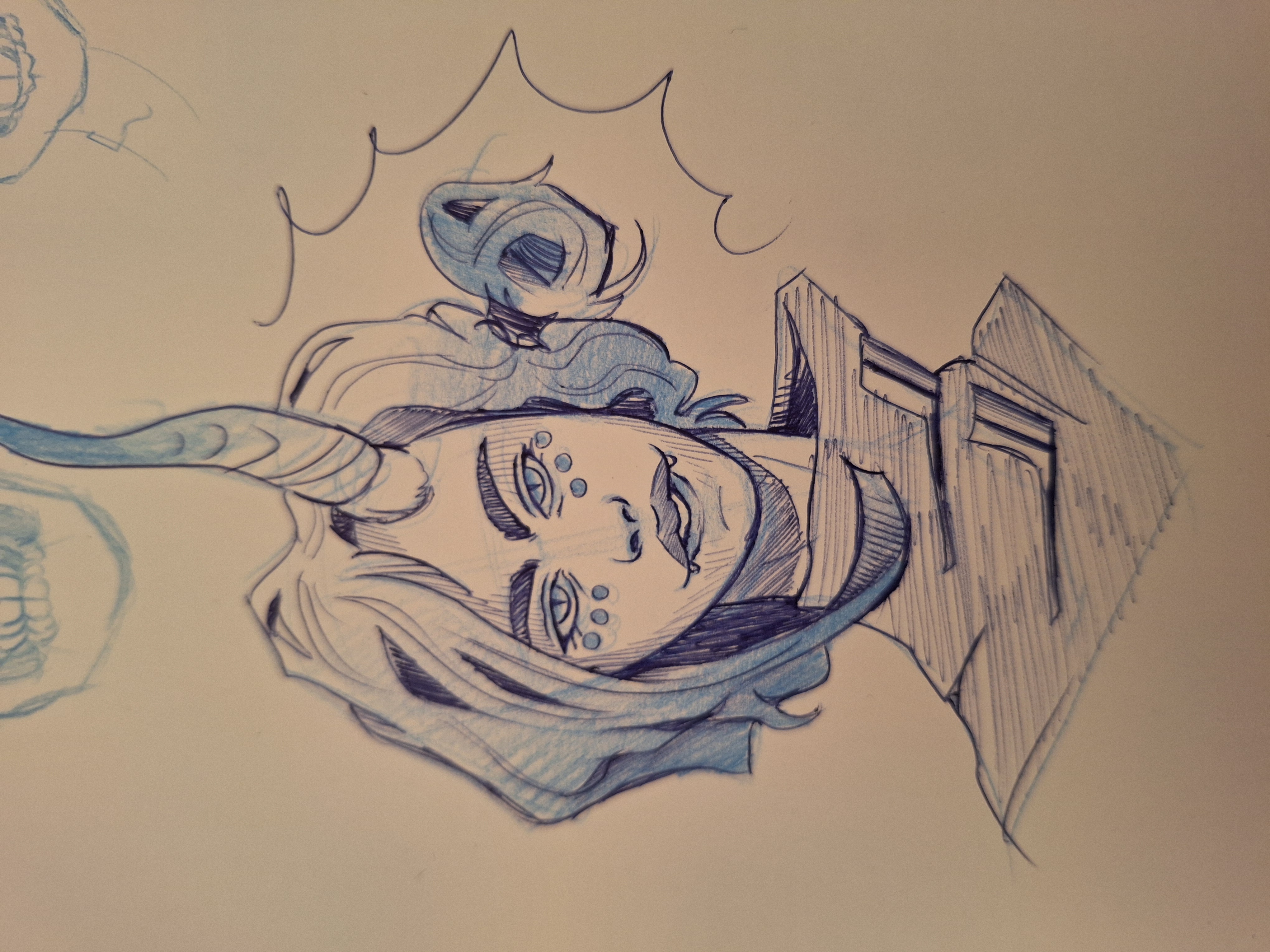 Blue Portrait — pencil sketch